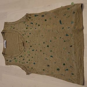 EUC Colomba Leddi Milano 100% Silk Seaglass Look Beaded Tank Top